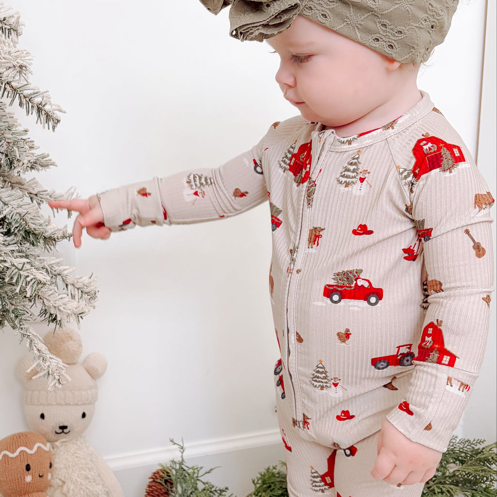 Country Christmas Small Ribbed Zip Romper