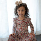 Fall Blooms Small Ribbed Ruffle Long Sleeve Dress