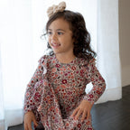 Fall Blooms Small Ribbed Ruffle Long Sleeve Dress