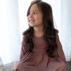 Plum Small Ribbed Ruffle Long Sleeve Dress