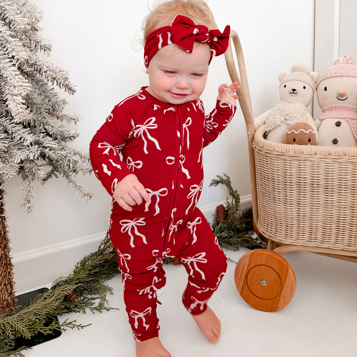 Coquette Bows Red Small Ribbed Zip Romper
