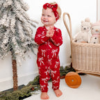 Coquette Bows Red Small Ribbed Zip Romper