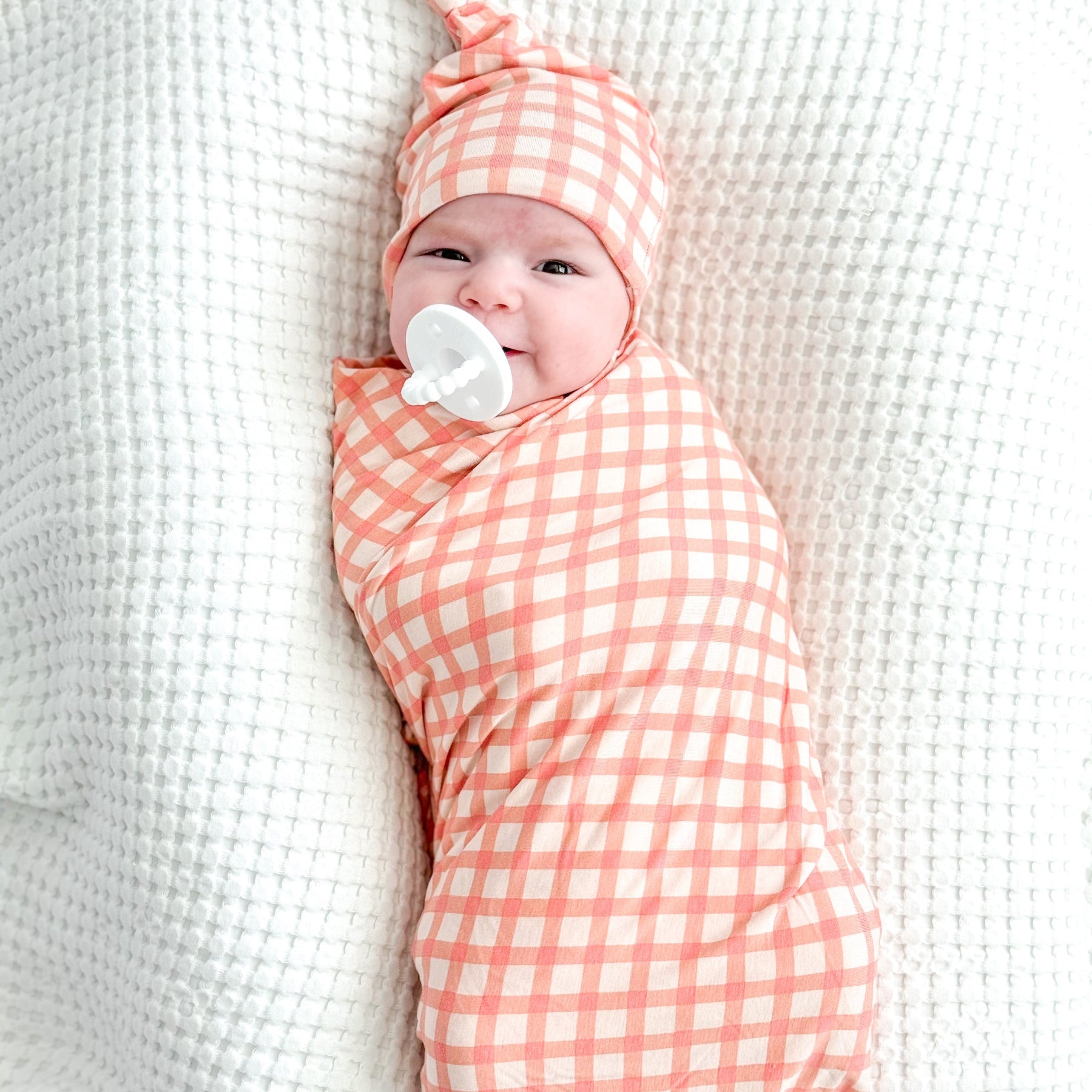 Coral Gingham Swaddle Set