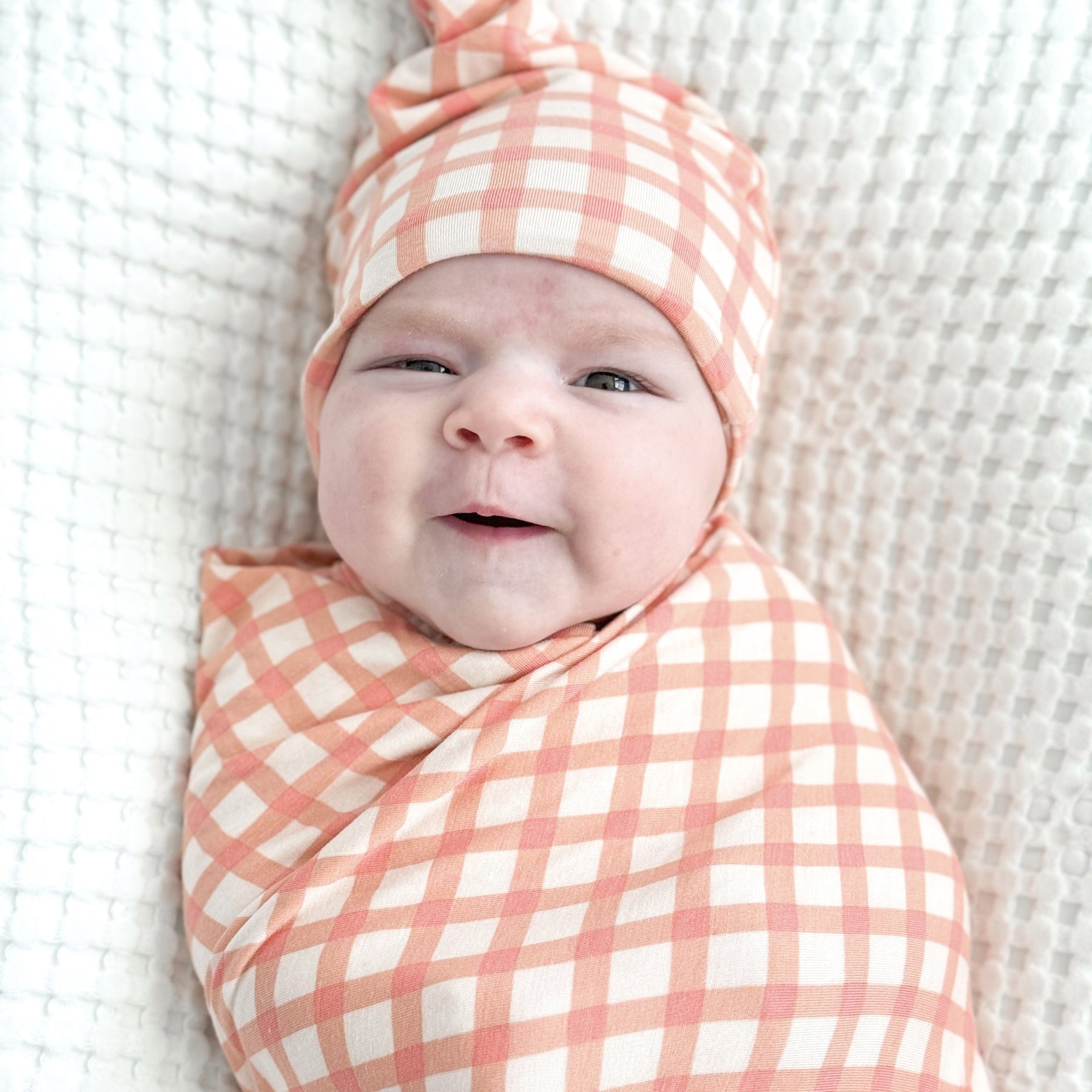 Coral Gingham Swaddle Set