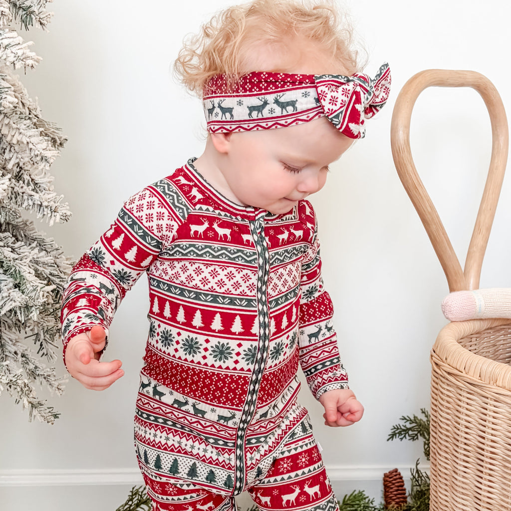 Christmas Sweater Stripe Small Ribbed Bow