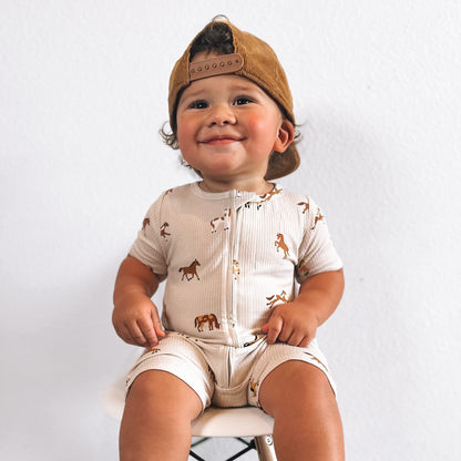 Horses Small Ribbed Summer Zip Romper