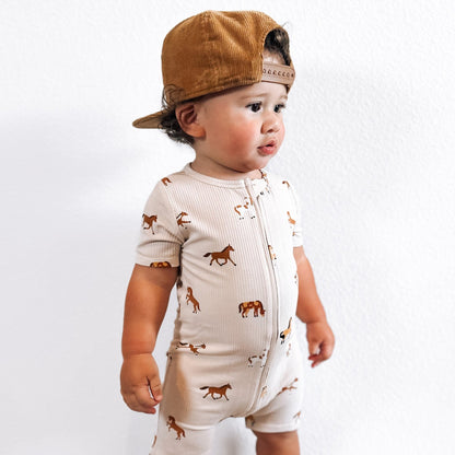 Horses Small Ribbed Summer Zip Romper