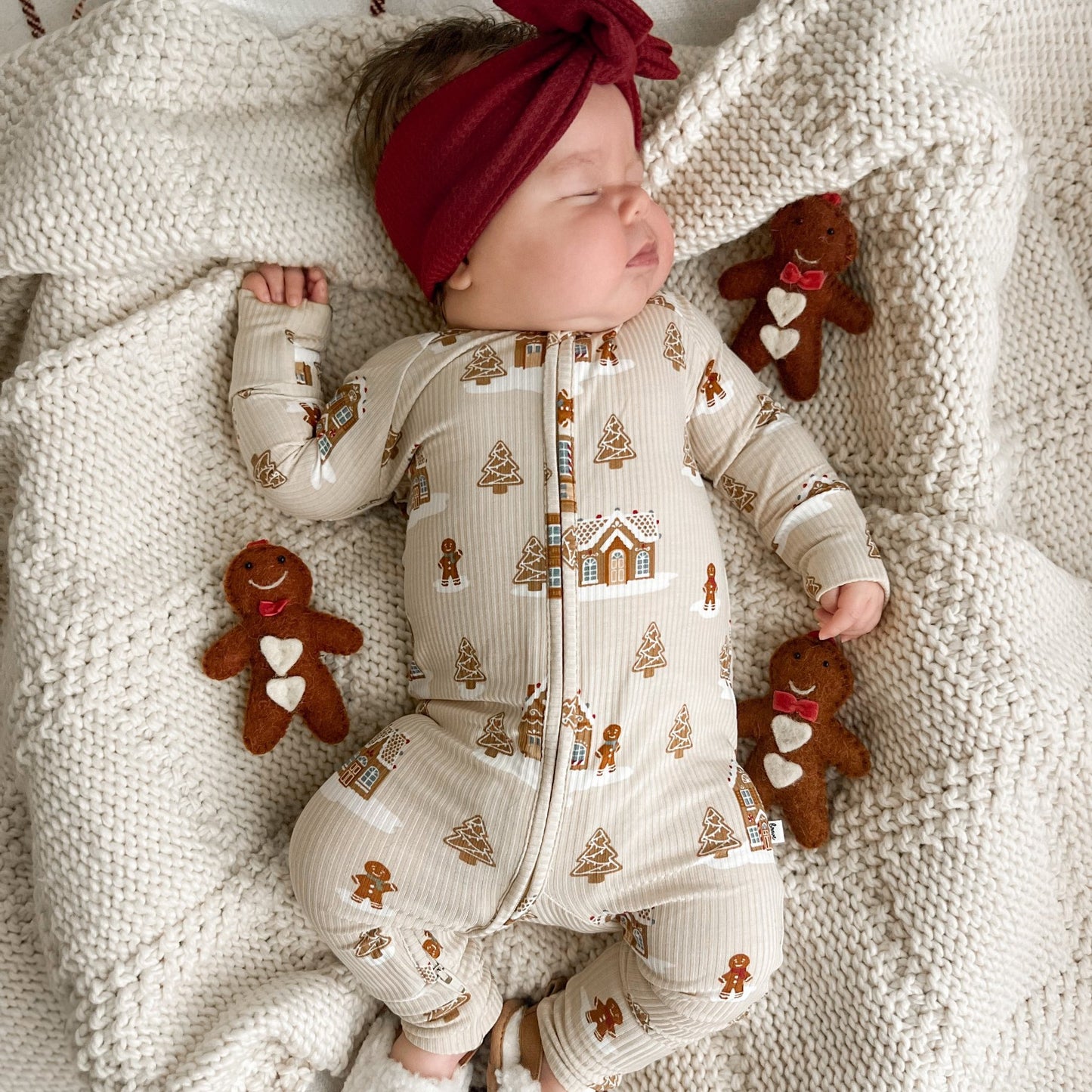 Gingerbread Small Ribbed Zip Romper