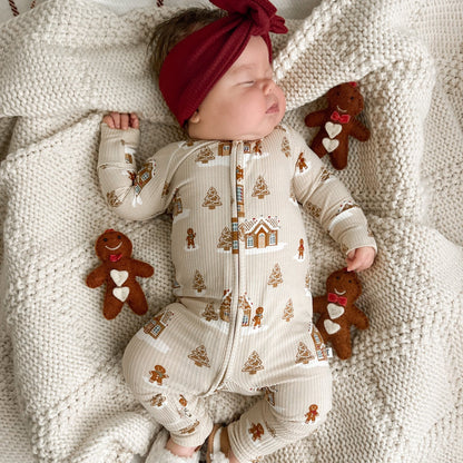 Gingerbread Small Ribbed Zip Romper