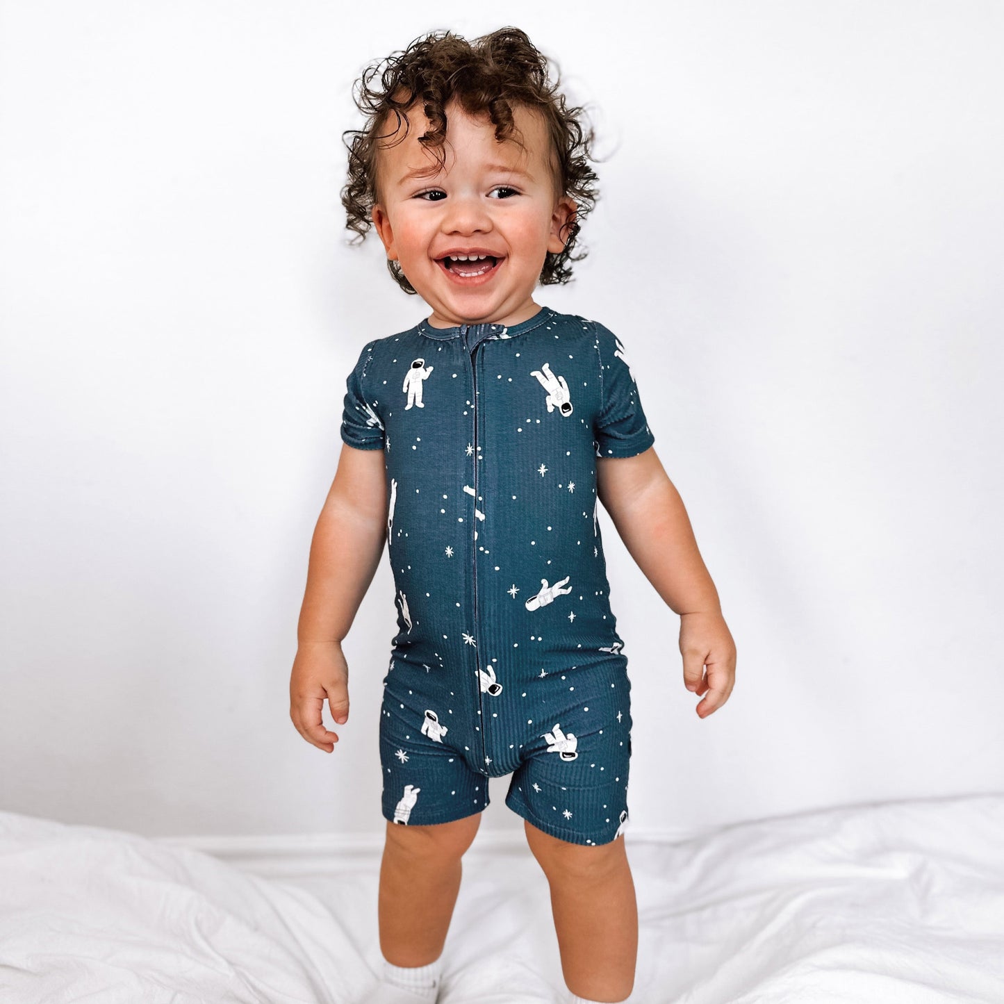 Astronauts Small Ribbed Summer Zip Romper