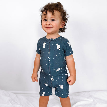 Astronauts Small Ribbed Summer Zip Romper