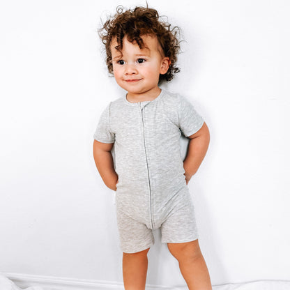 Heather Gray Small Ribbed Summer Zip Romper