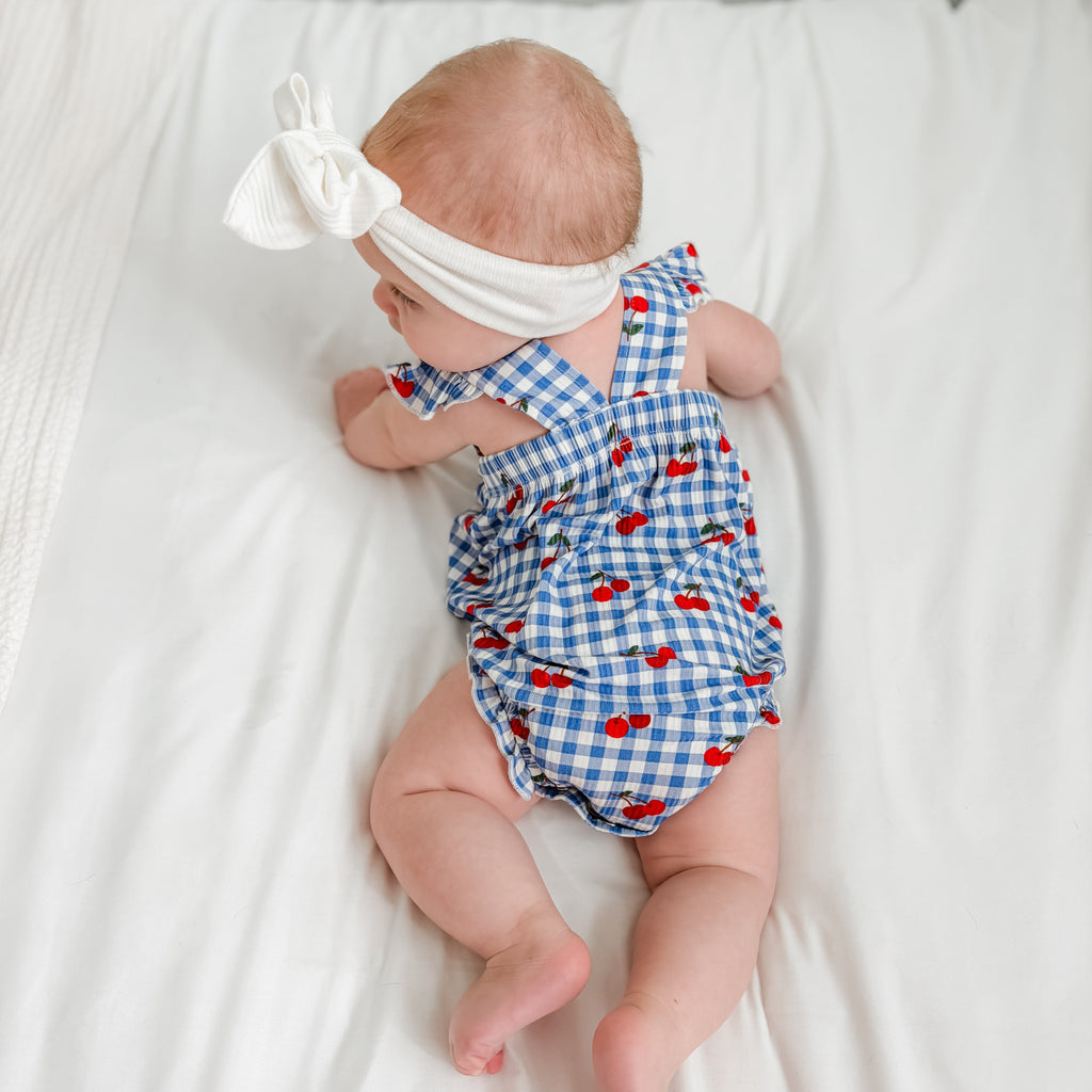 Vintage Cherries Small Ribbed Flutter Sleeve Romper