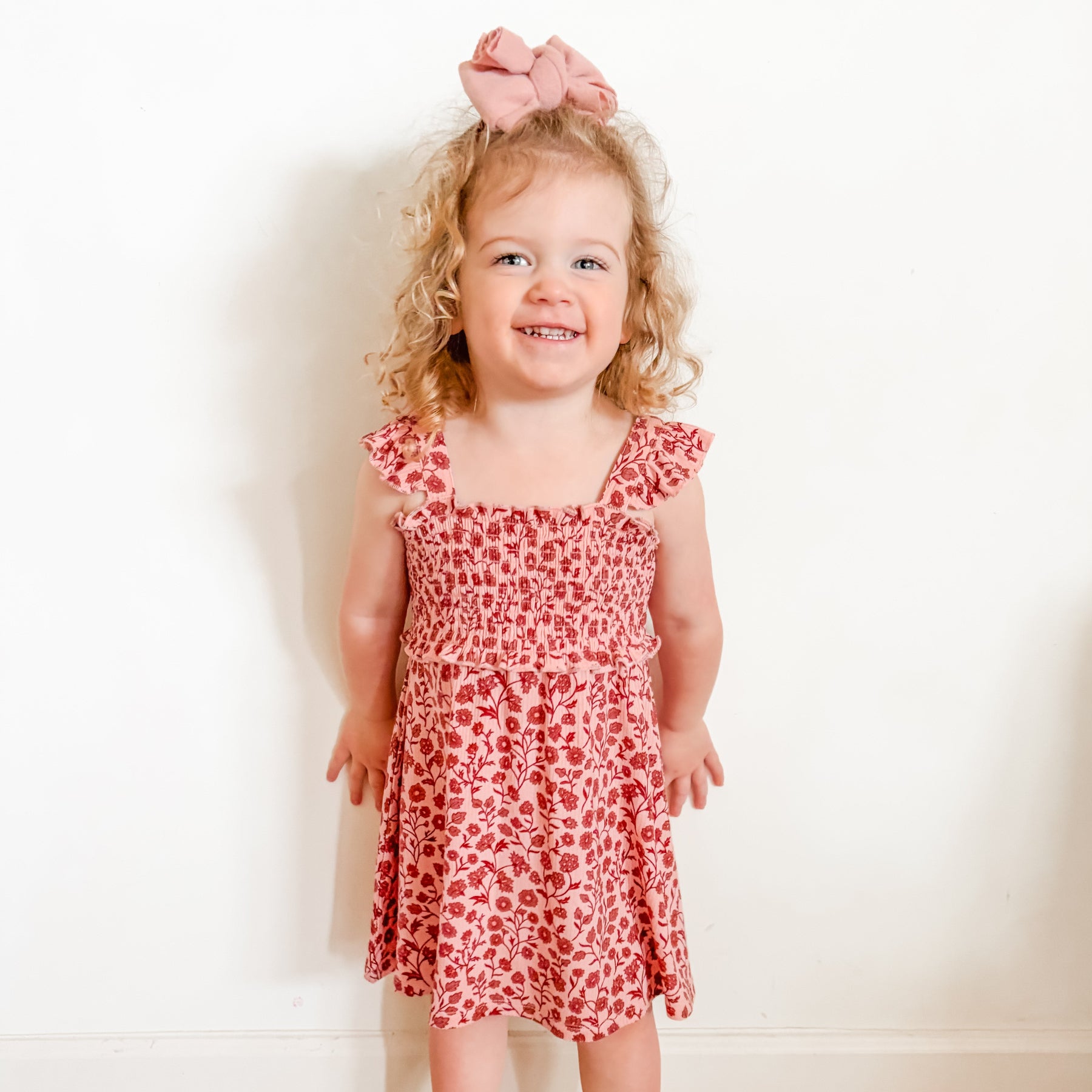 Mauve Floral Small Ribbed Flutter Sleeve Dress