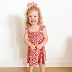 Mauve Floral Small Ribbed Flutter Sleeve Dress