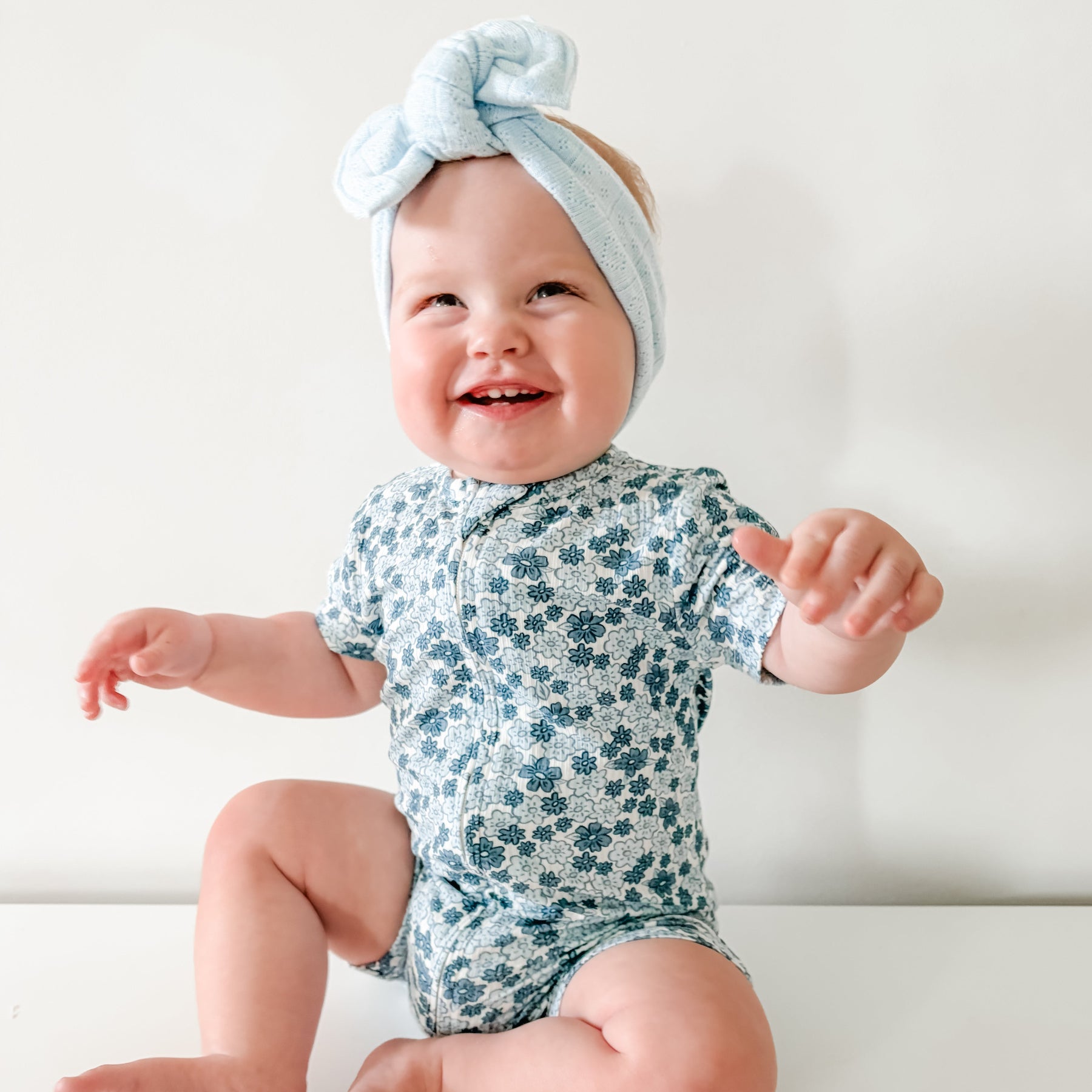 Bluebell Blossoms Small Ribbed Summer Zip Romper