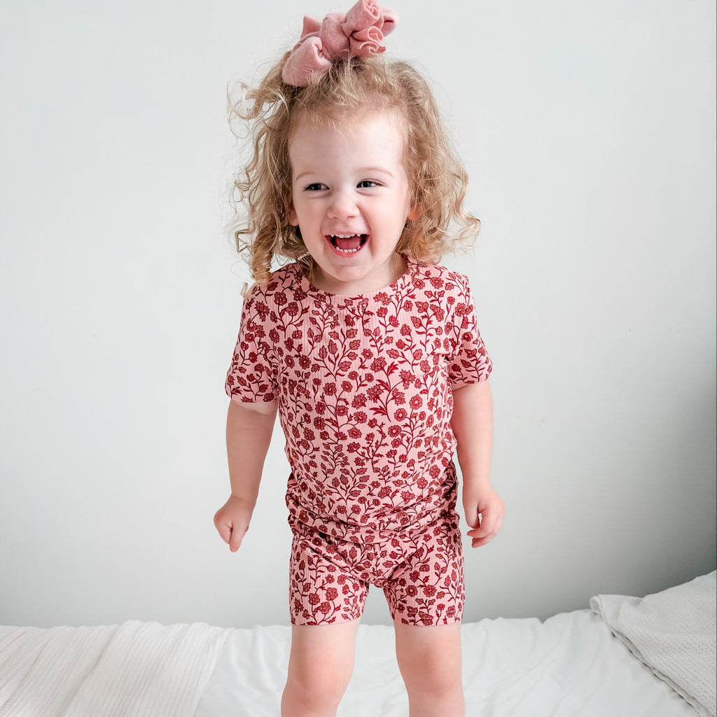 Mauve Floral Small Ribbed Shorts Two-Piece Set