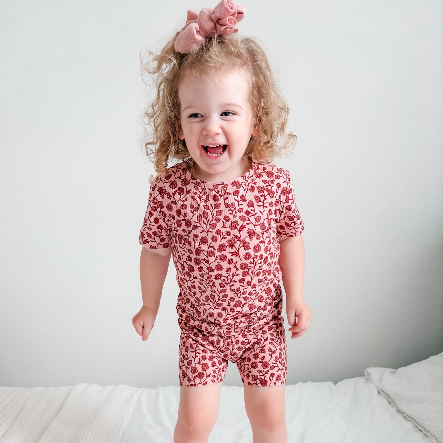 Mauve Floral Small Ribbed Shorts Two-Piece Set