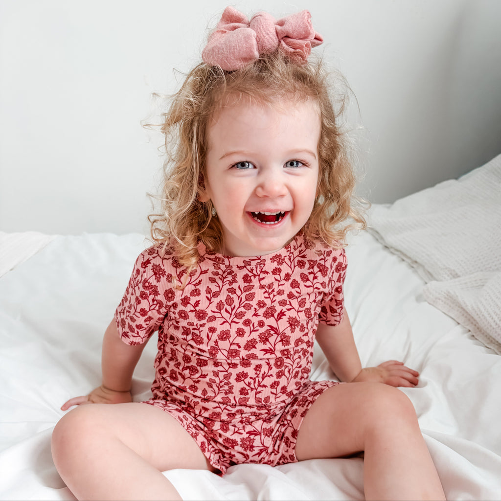 Mauve Floral Small Ribbed Shorts Two-Piece Set