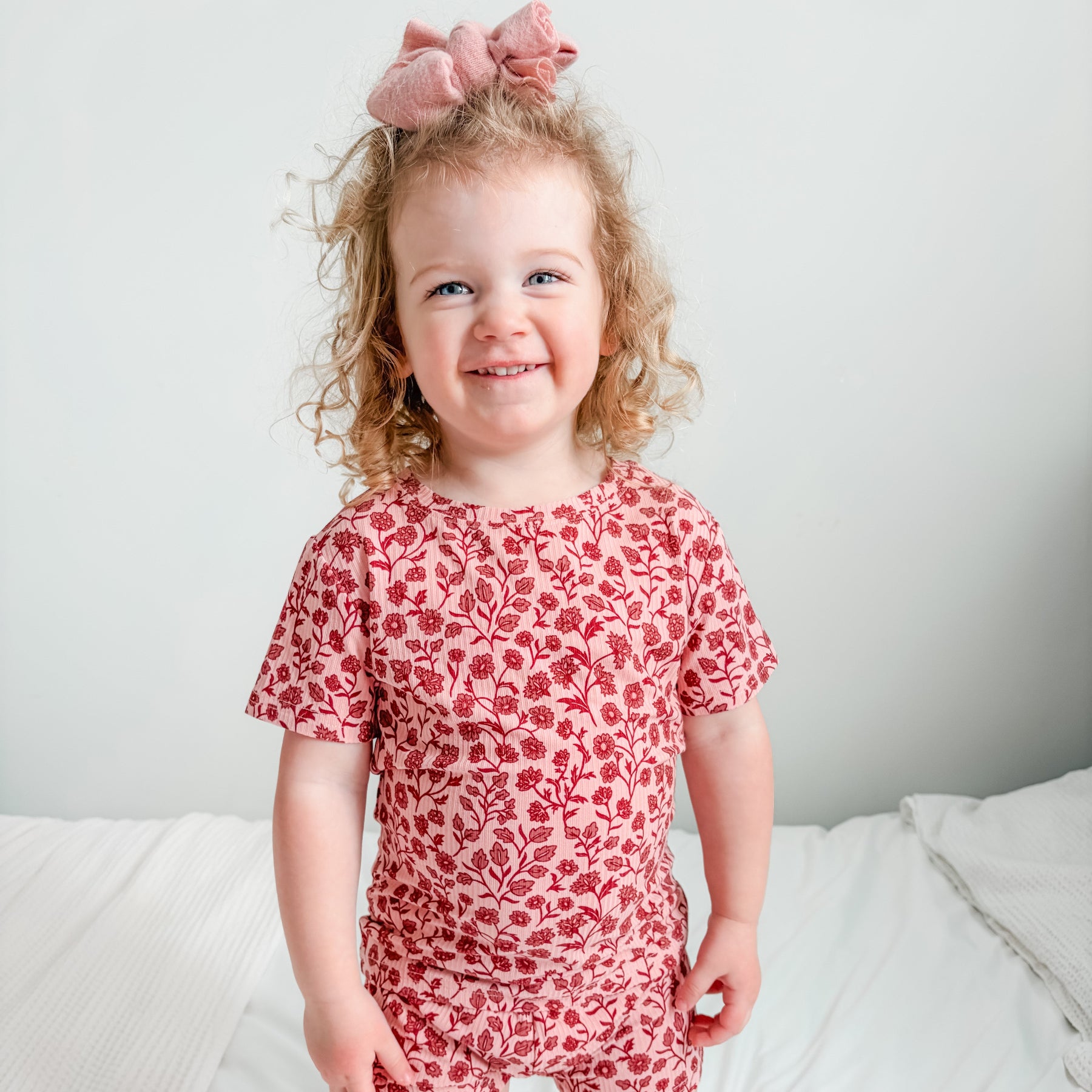 Mauve Floral Small Ribbed Shorts Two-Piece Set