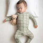 Grid Sage Green Small Ribbed Zip Romper
