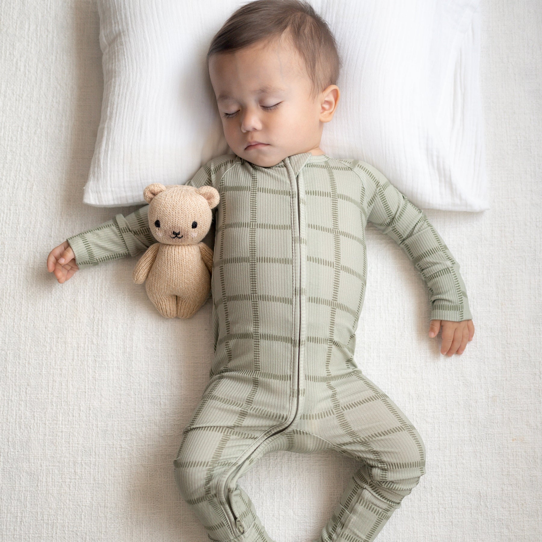 Grid Sage Green Small Ribbed Zip Romper