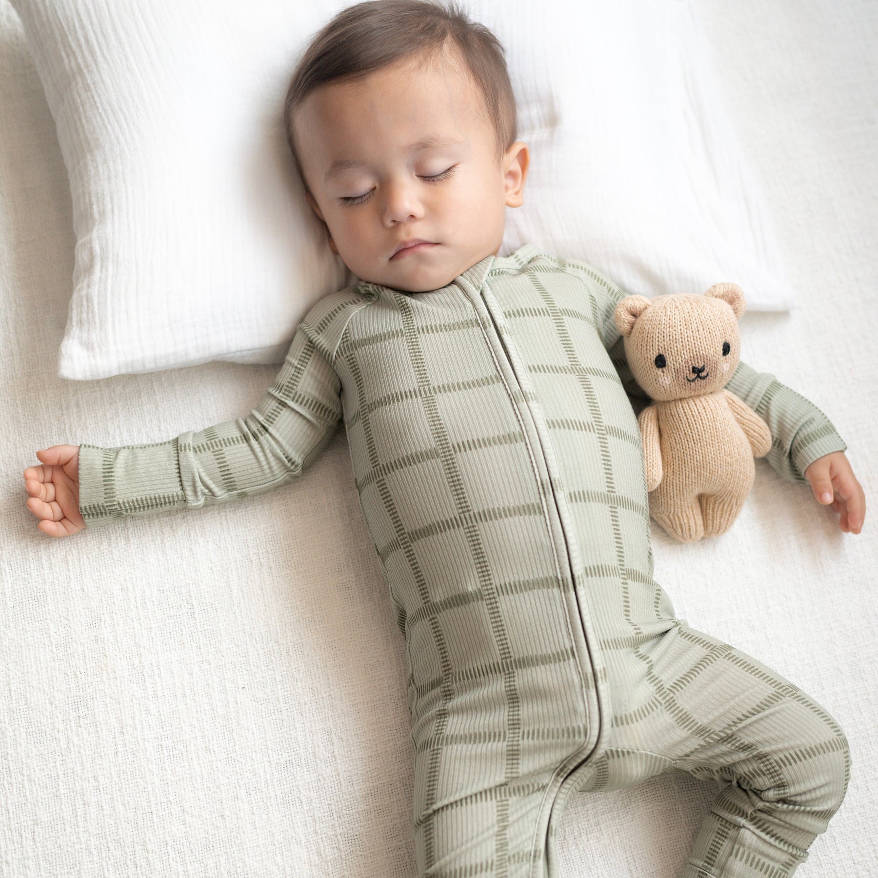 Grid Sage Green Small Ribbed Zip Romper