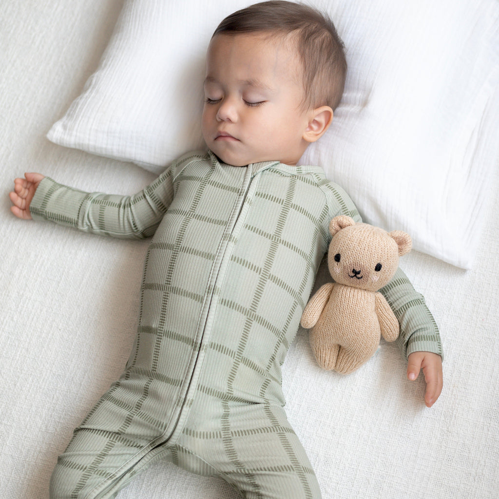 Grid Sage Green Small Ribbed Zip Romper