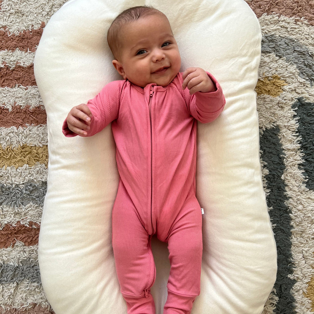 Peony Pink Small Ribbed Zip Romper