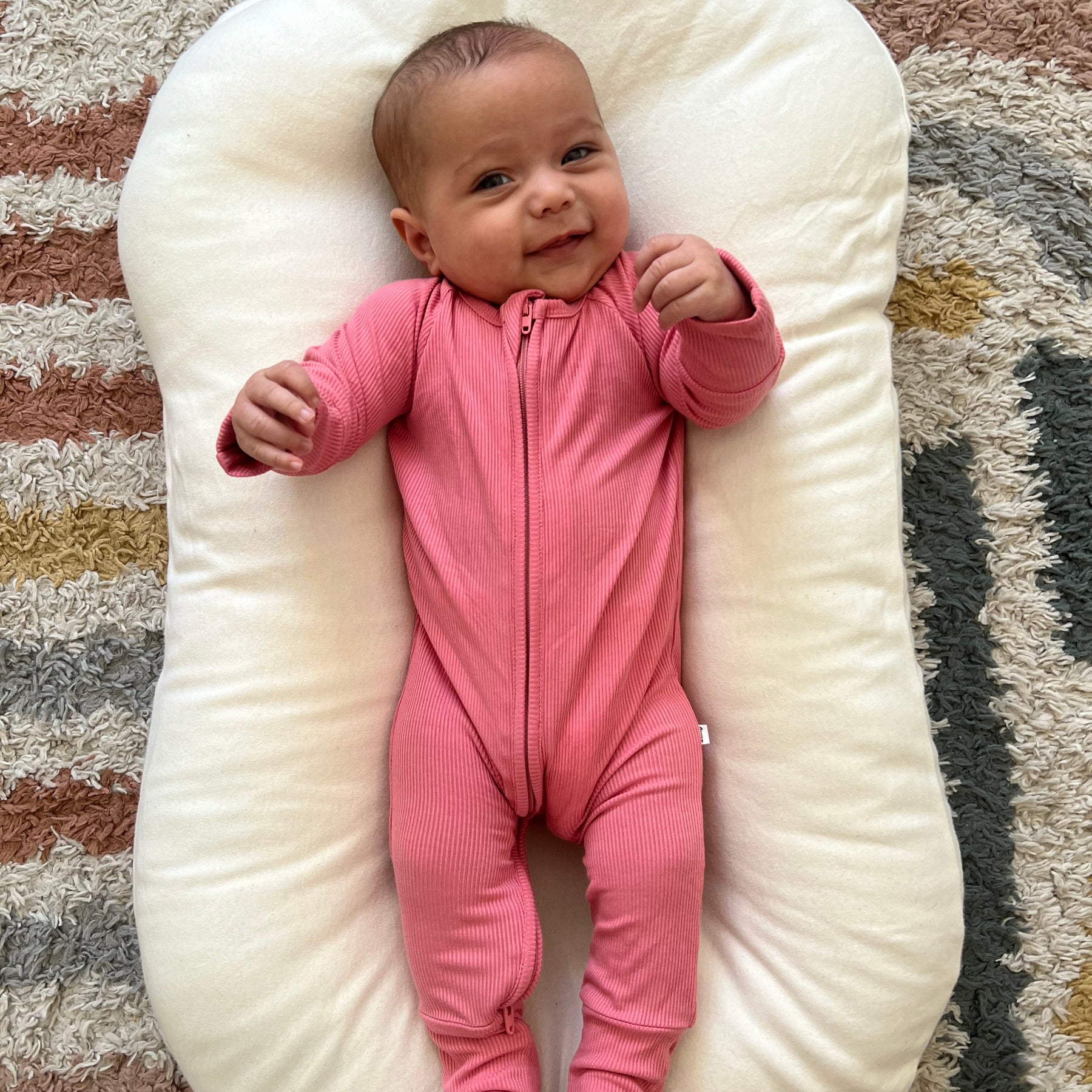 Peony Pink Small Ribbed Zip Romper