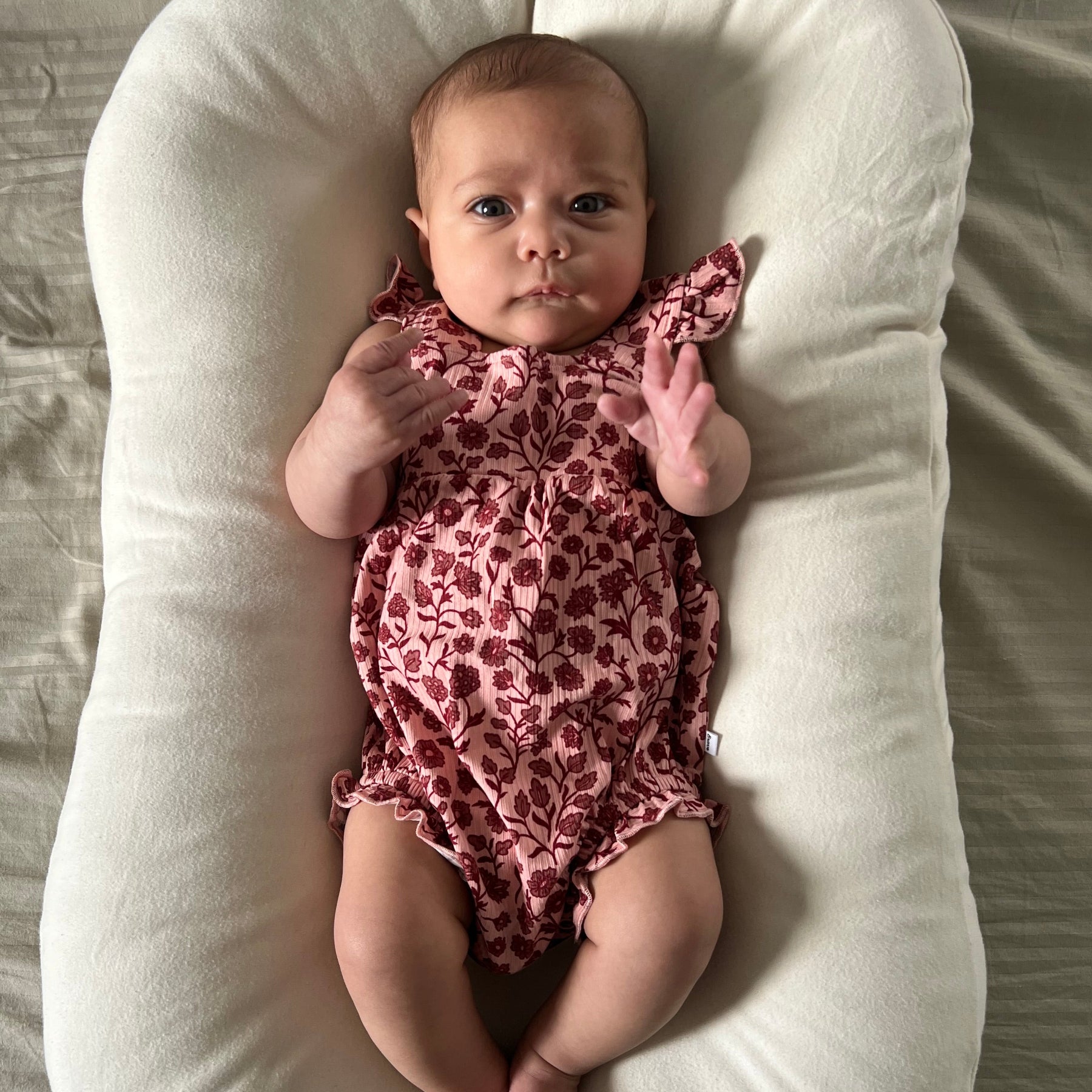 Mauve Floral Small Ribbed Flutter Sleeve Romper