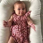 Mauve Floral Small Ribbed Flutter Sleeve Romper