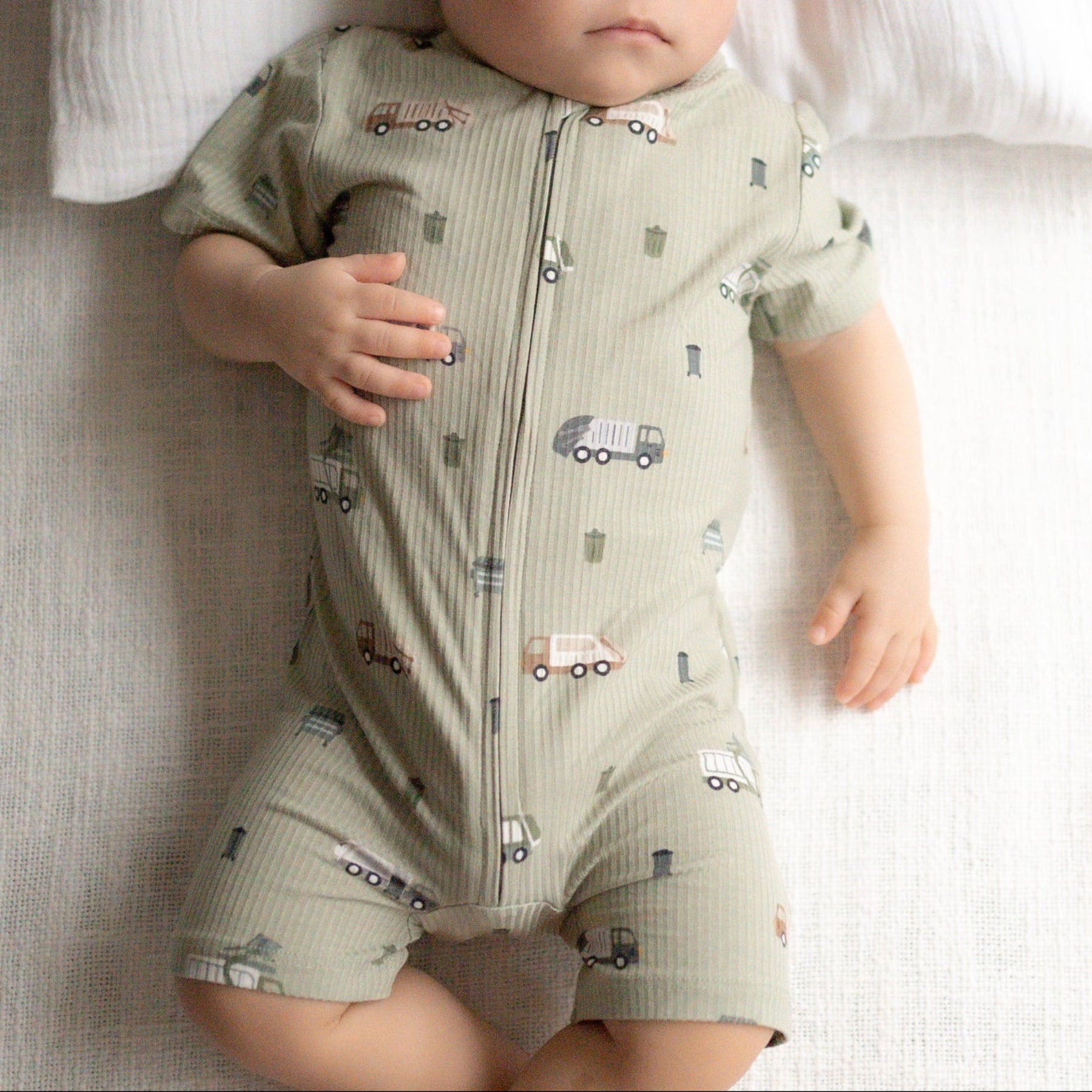 Trash Trucks Small Ribbed Summer Zip Romper