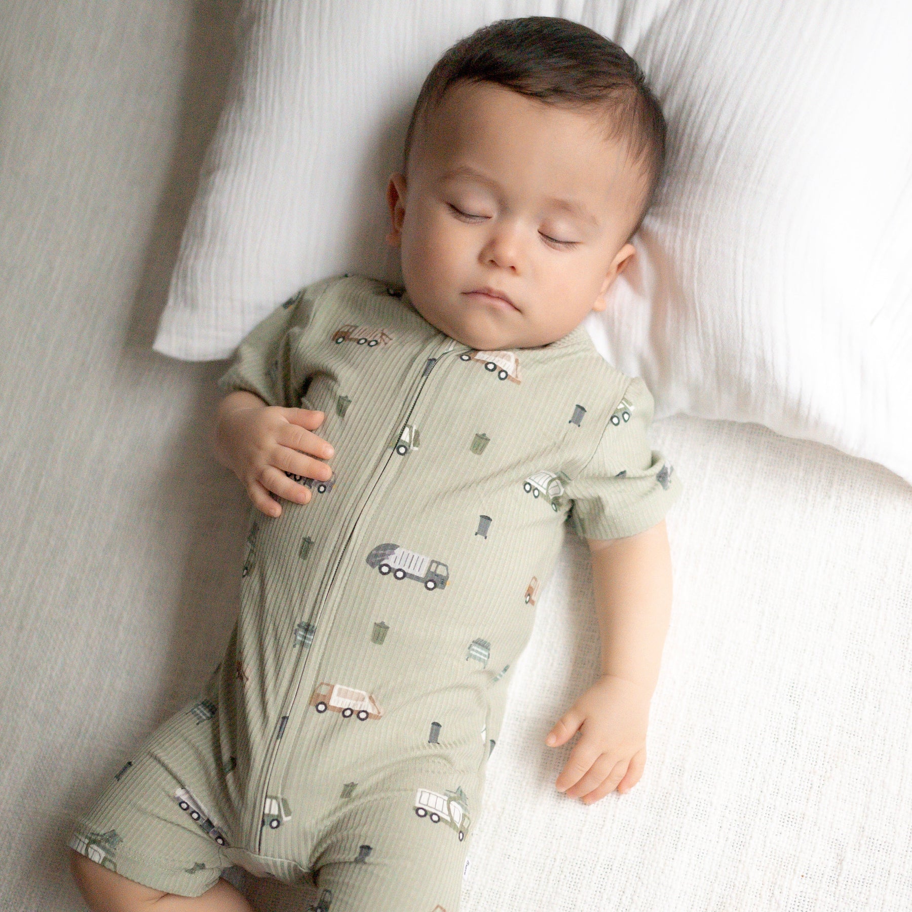 Trash Trucks Small Ribbed Summer Zip Romper