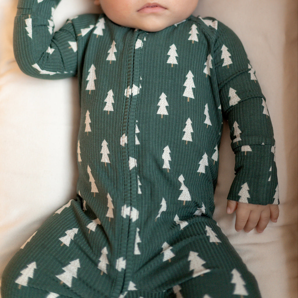 Christmas Trees Small Ribbed Zip Romper