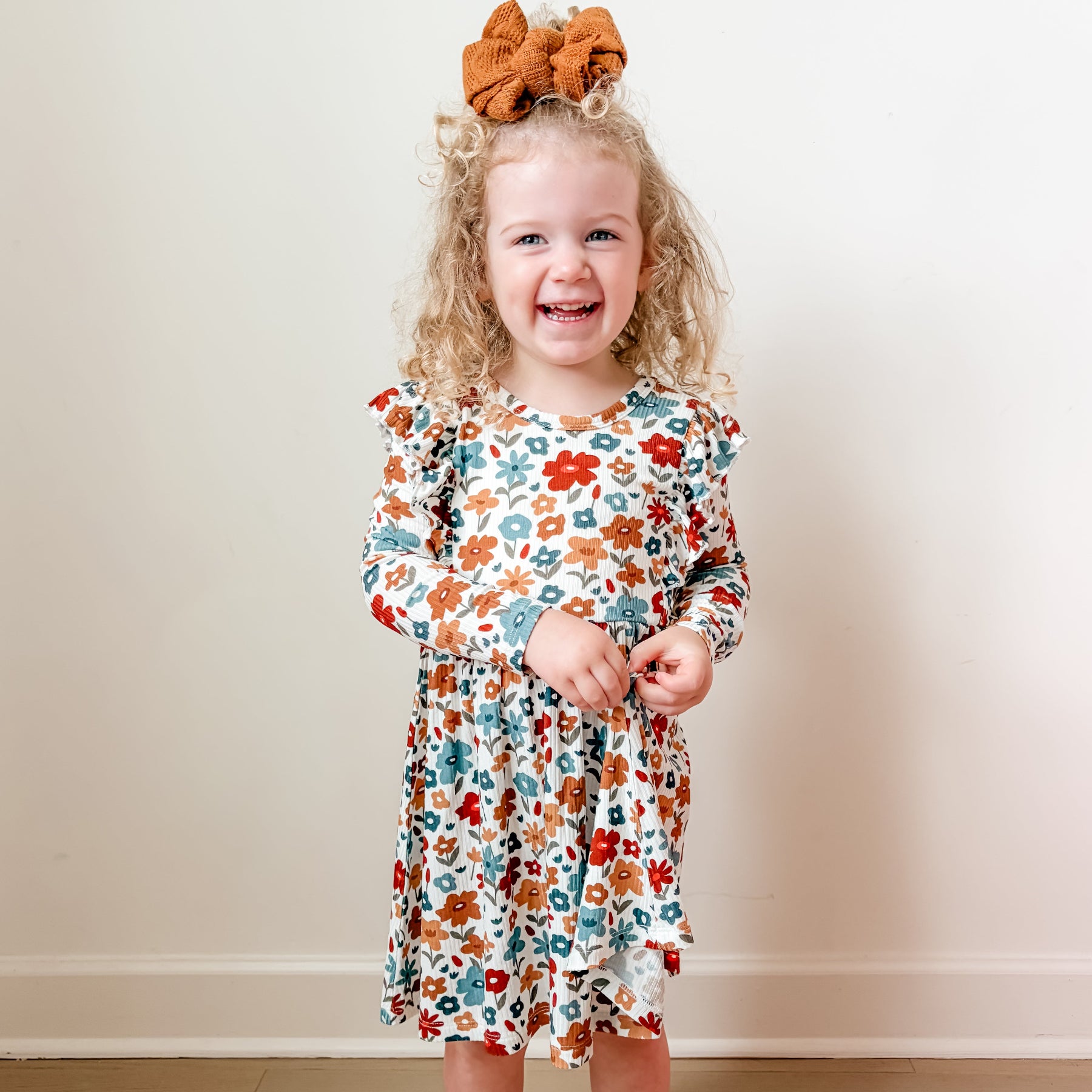 Autumn Meadow Small Ribbed Ruffle Long Sleeve Dress