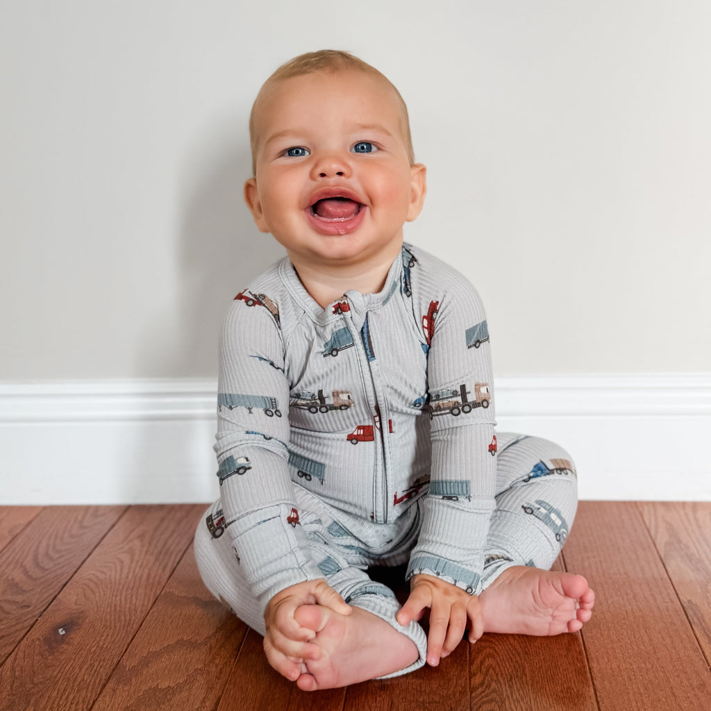 Road Vehicles Small Ribbed Zip Romper