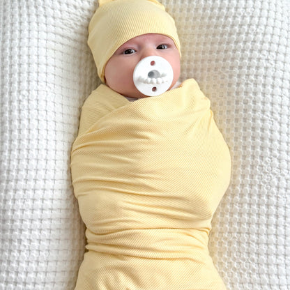 Lemon Yellow Small Ribbed Swaddle Set