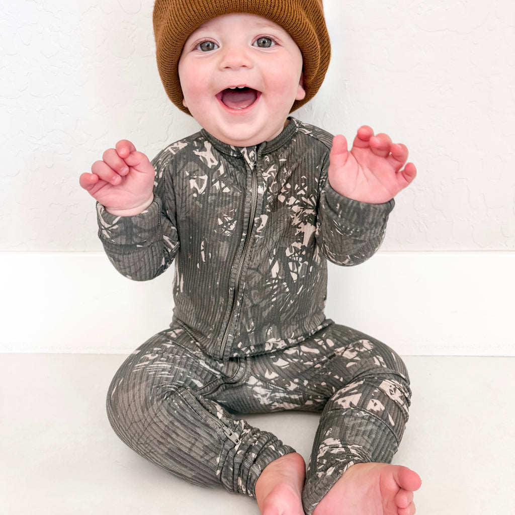Woodland Camo Small Ribbed Zip Romper