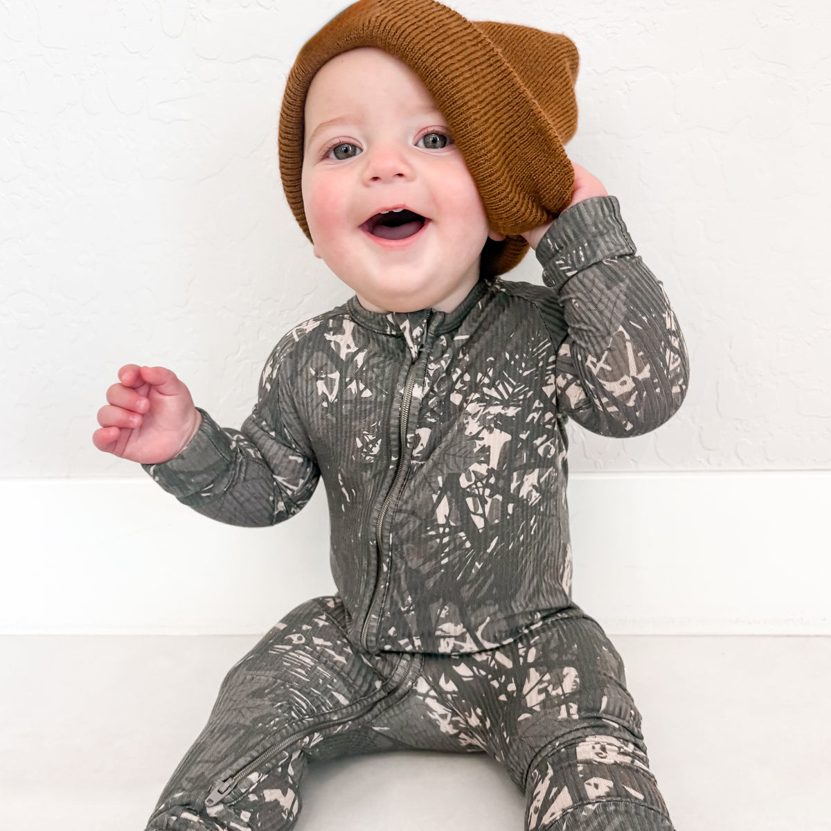 Woodland Camo Small Ribbed Zip Romper