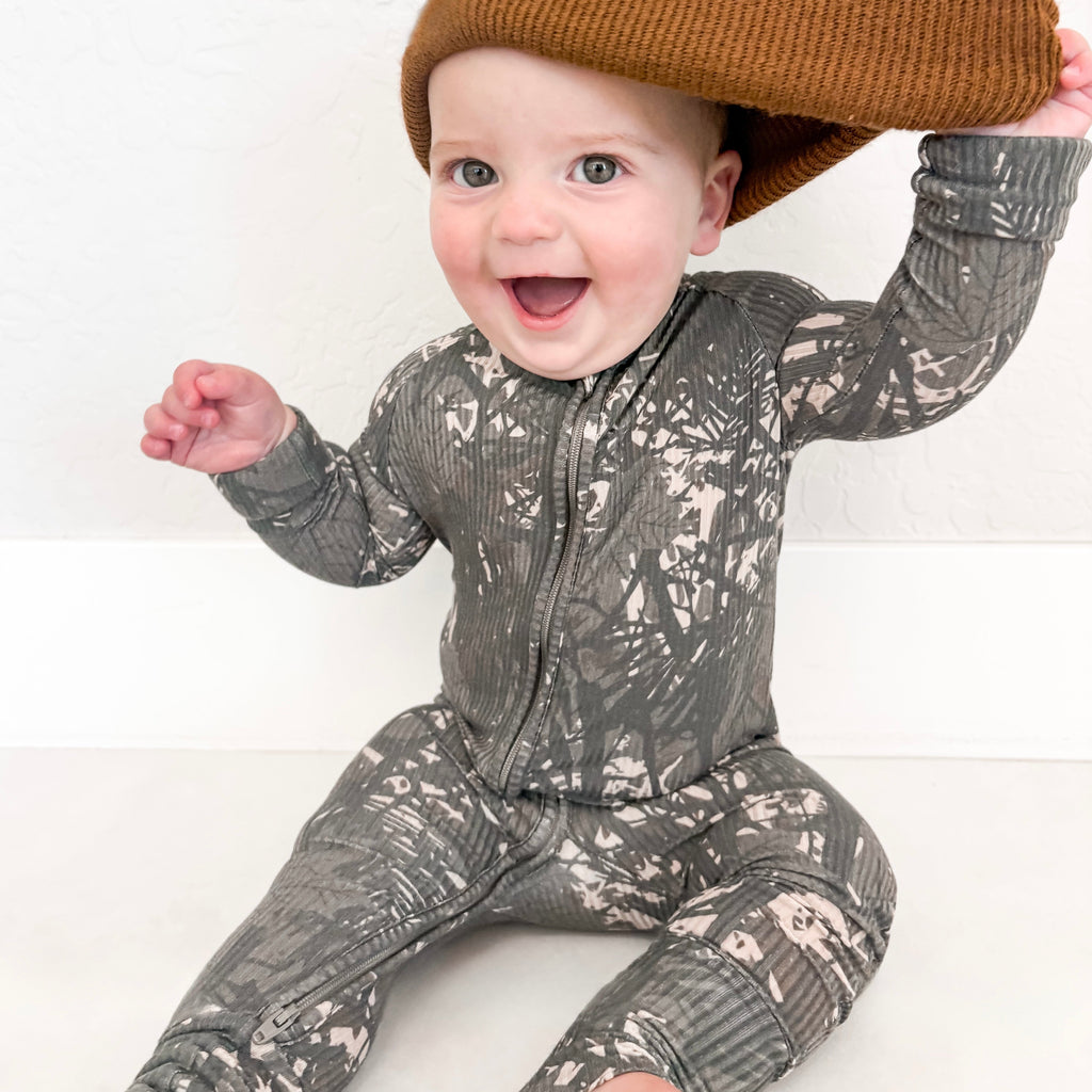 Woodland Camo Small Ribbed Zip Romper