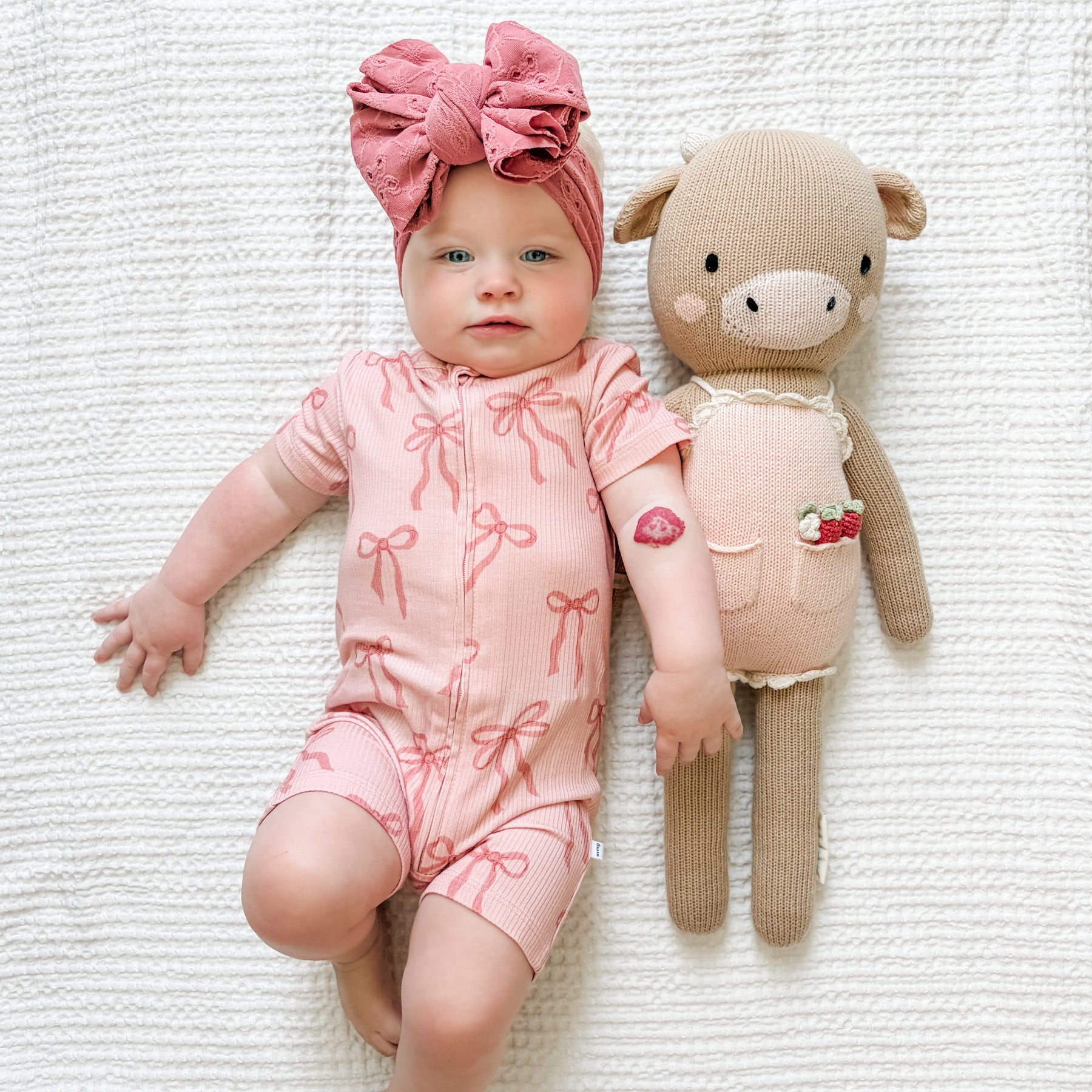 Coquette Bows Small Ribbed Summer Zip Romper