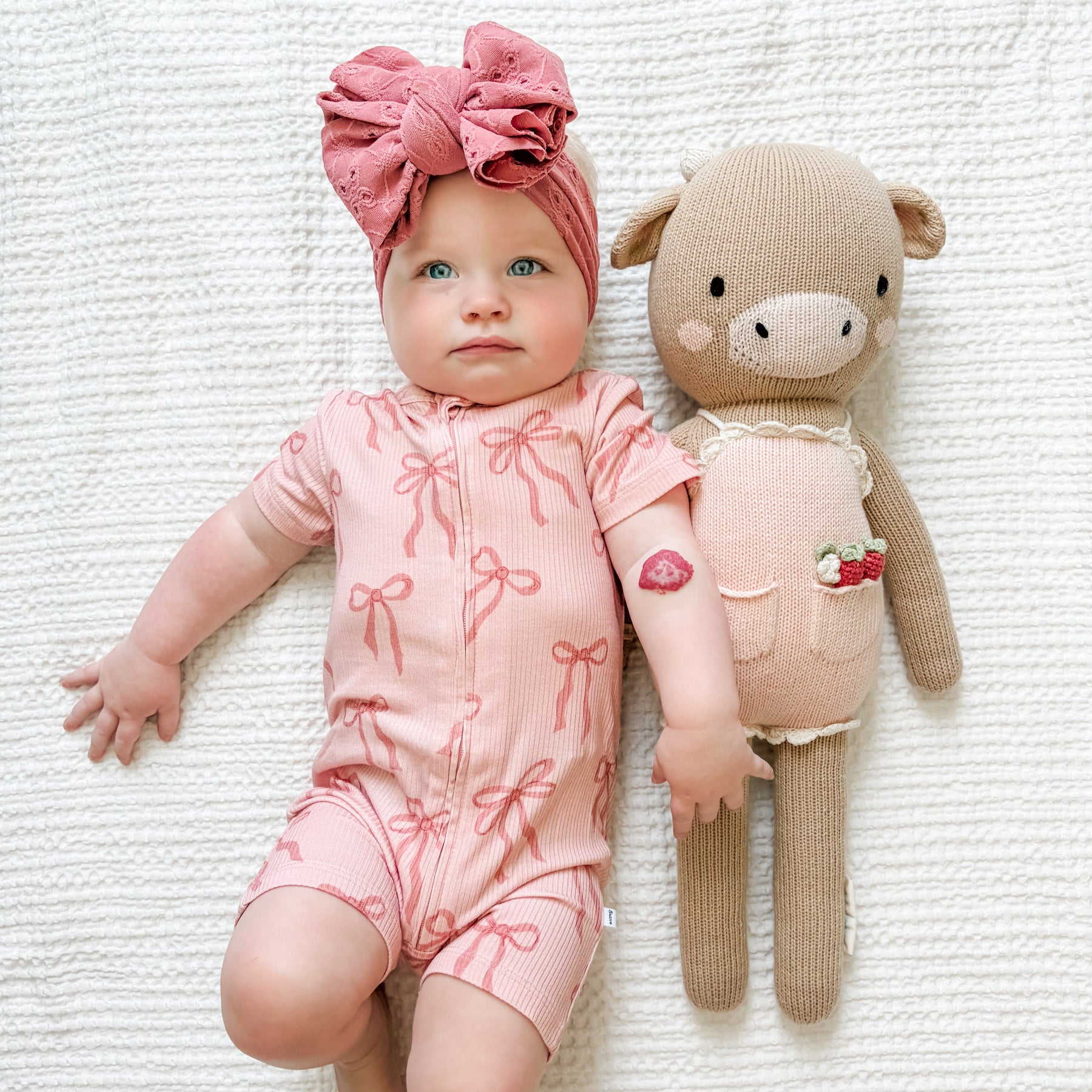 Coquette Bows Small Ribbed Summer Zip Romper
