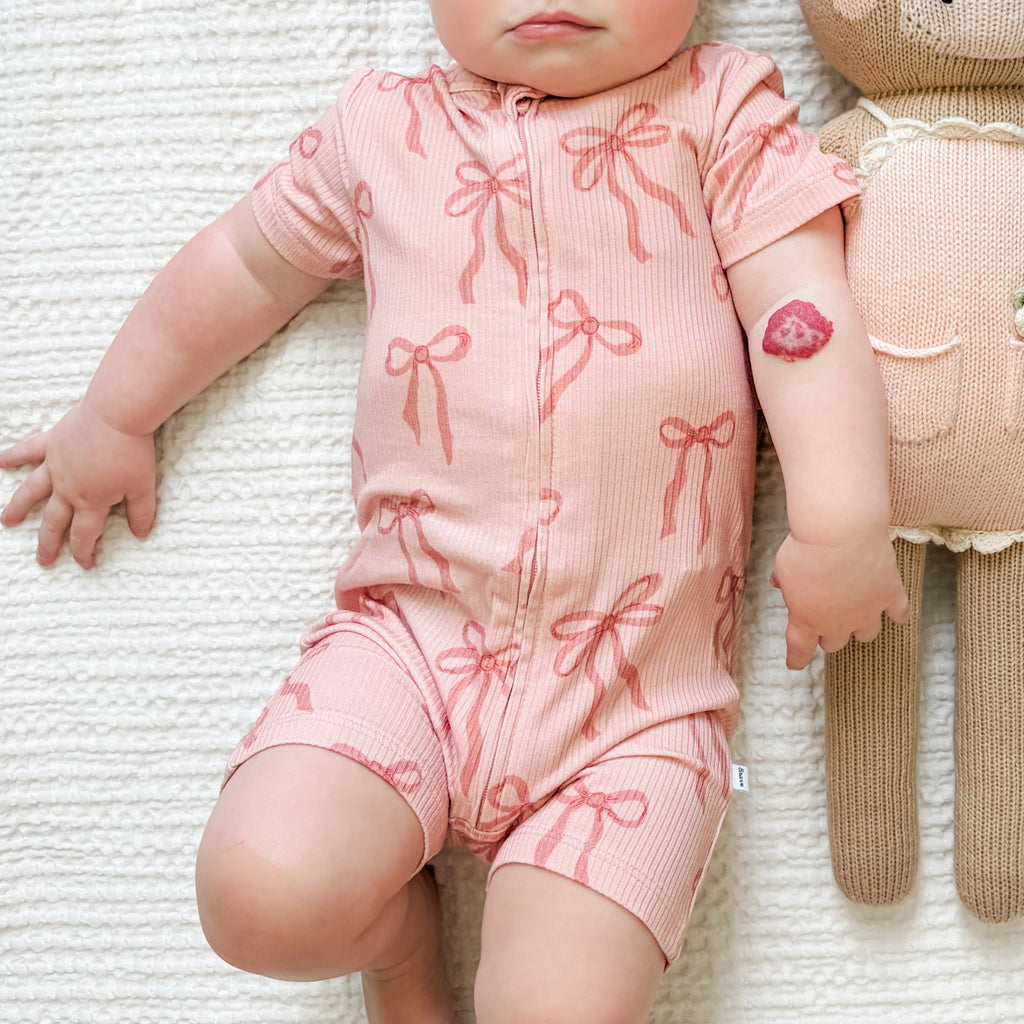 Coquette Bows Small Ribbed Summer Zip Romper