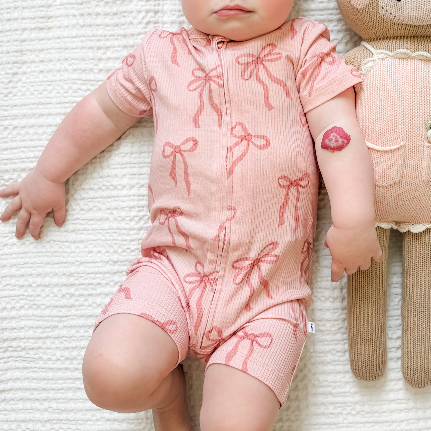 Coquette Bows Small Ribbed Summer Zip Romper