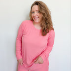 Peony Pink Small Ribbed Women's Long Sleeve Top