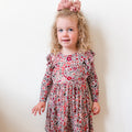 Fall Blooms Small Ribbed Ruffle Long Sleeve Dress