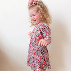 Fall Blooms Small Ribbed Ruffle Long Sleeve Dress