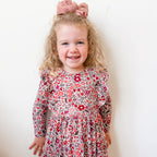 Fall Blooms Small Ribbed Ruffle Long Sleeve Dress