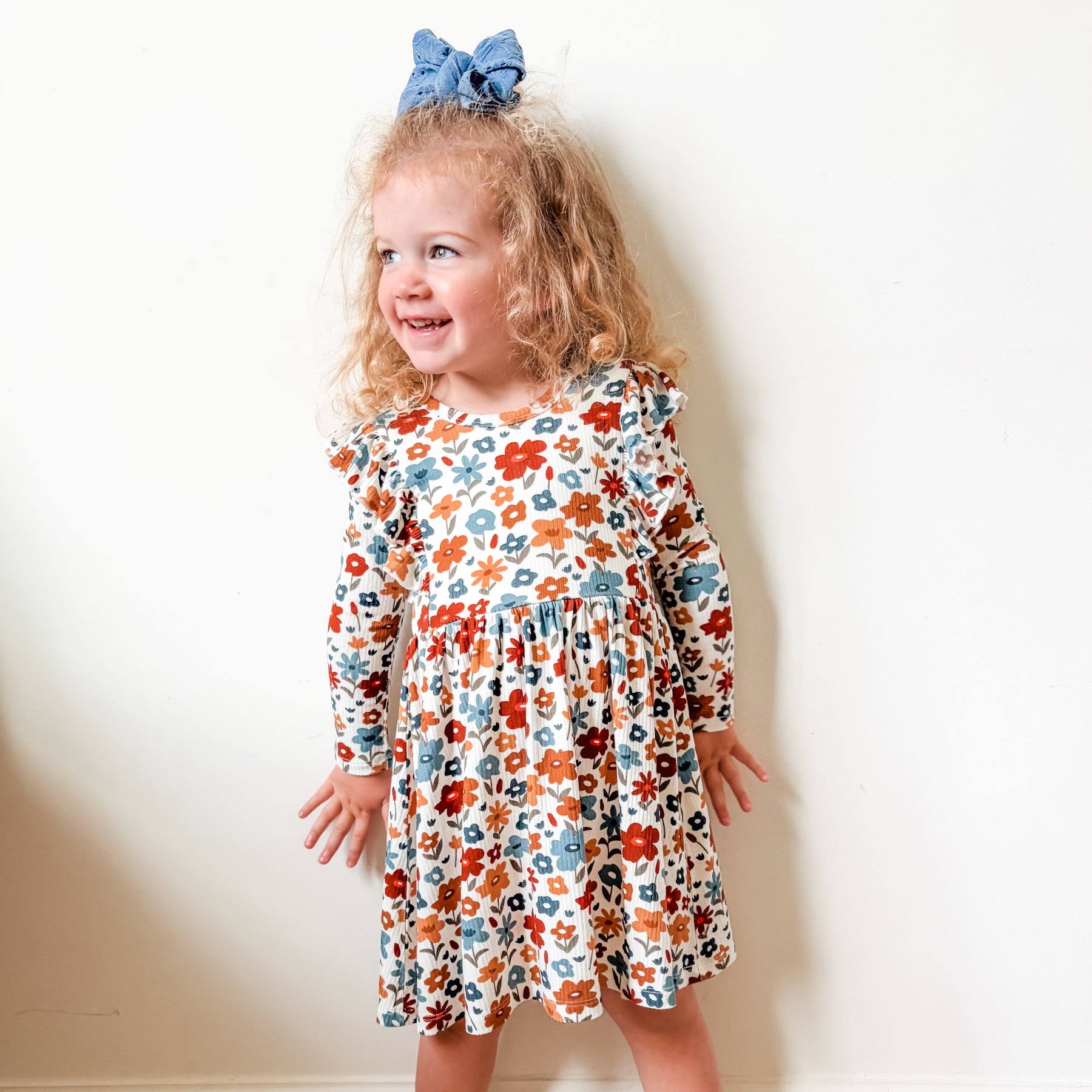 Autumn Meadow Small Ribbed Ruffle Long Sleeve Dress